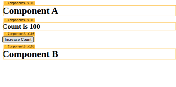 An image showing the number of times different components re-rendered